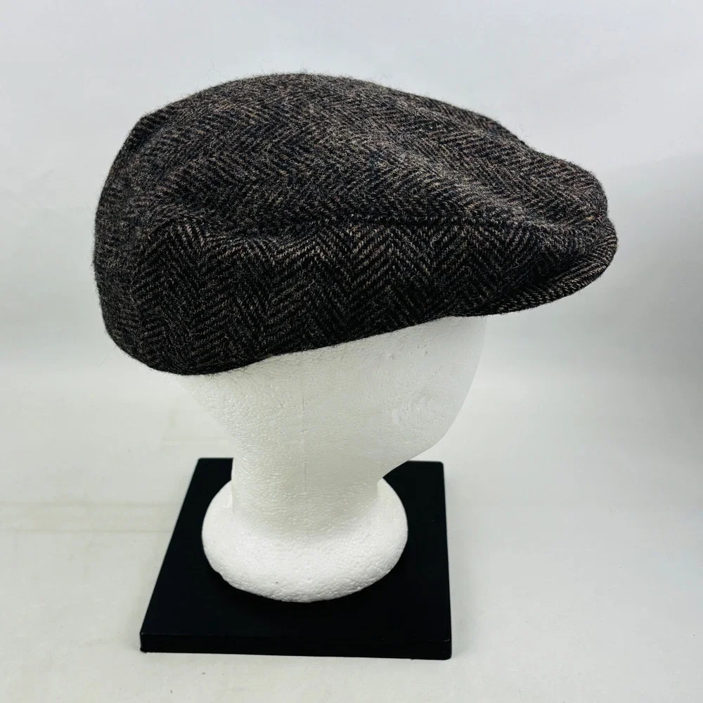 Vintage Finest Headwear Flat Cap Mens L Brown Herringbone Wool Newsboy Hat USA